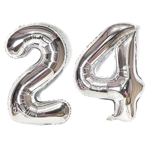 Happium Luftballons, 34 Zoll Zahlenballons 24, Silber Folienballons Geburtstag Silber Ballon Zahlen 2 und 4 Luftballons für Geburtstag Hochzeit Party Dekorationen Feier Supplies von Happium