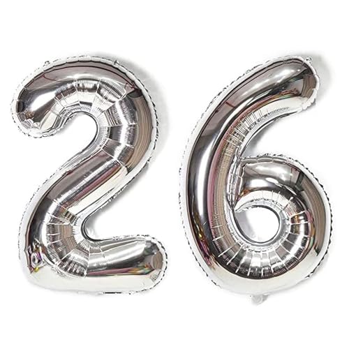 Happium Luftballons, 34 Zoll Zahlenballons 26, Silber Folienballons Geburtstag Silber Ballon Zahlen 2 und 6 Luftballons für Geburtstag Hochzeit Party Dekorationen Feier Supplies von Happium