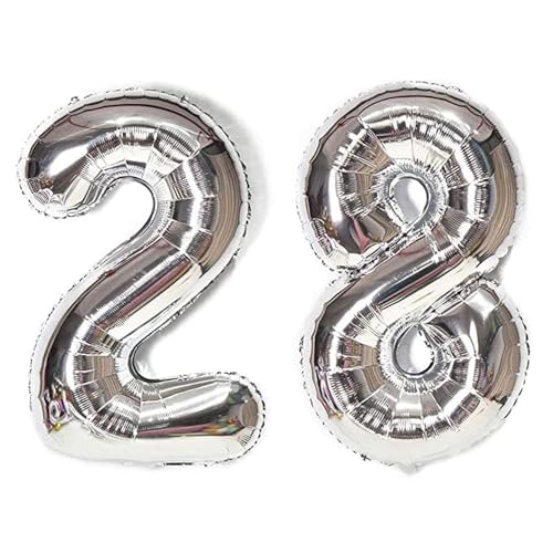 Happium Luftballons, 34 Zoll Zahlenballons 28, Silber Folienballons Geburtstag Silber Ballon Zahlen 2 und 8 Luftballons für Geburtstag Hochzeit Party Dekorationen Feier Supplies von Happium