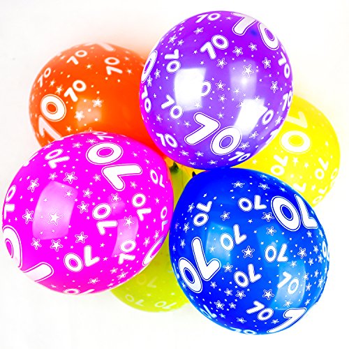 Happium Luftballons zum 70. Geburtstag in verschiedenen Farben, Party-Dekoration, 10 Stück, Luftballons zum 70. Geburtstag, 30,5 cm, mehrfarbige Luftballons, Dekorationen zum 70 von Happium