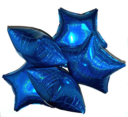 Happium Star Holografische Folienballons, 5 Stück, Helium, 18 Zoll, Sternballons, Folienballon-Set für Geburtstagsfeier, Abschlussfeier, Babyparty, Hochzeitstag, Partydekorationen (blau) von Happium