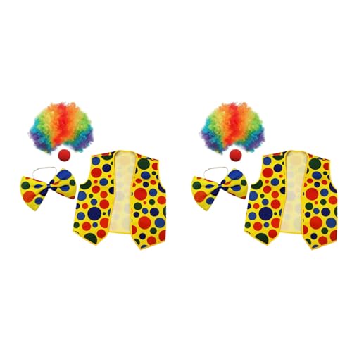 Happlignly 8 Pack Clown Kostüm Clown Nase Clown Perücke Fliege und Weste für Cosplay Party Karneval Dress Up Rollenspiel von Happlignly