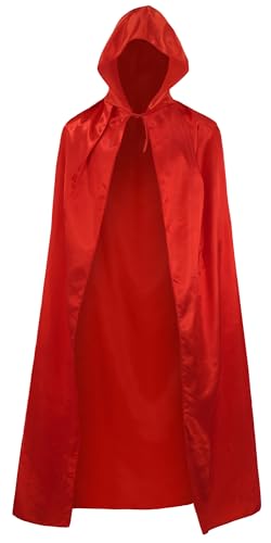 Happy Cherry Frauen Männer Krawatte Kapuze Cosplay Mantel Pull-on Leichte glänzende Wadenlänge Lange Robe Leistung Pretend Play Übergröße Umhang Rot 150 von Happy Cherry