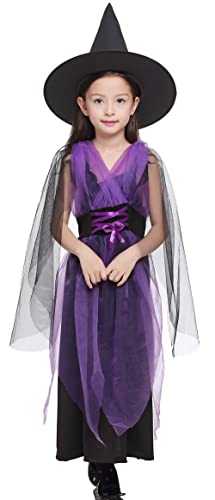 Happy Cherry Mädchen Halloween Hexenkleid mit Hut Kinder Hexenkostüm Fasching Karneval Cosplay Kostüm Hersteller 120/DE Größe 122-128-Muster 3 von Happy Cherry