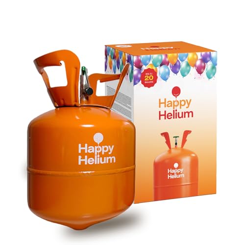 Happy Helium® Ballongas Helium für 20 Ballons | Heliumgas mit Füllventil - Balloon Gas für Geburtstag, Hochzeit, Party von Happy Helium