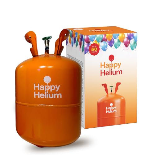 Happy Helium® Ballongas Helium für 50 Ballons | Heliumgas mit Füllventil - Balloon Gas für Geburtstag, Hochzeit, Party von Happy Helium