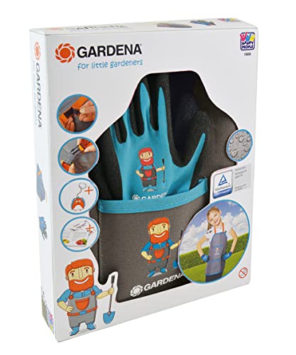 Happy People 16868 - Gardena Garten-Set für Kinder mit einer Schürze für die Gartenarbeit, 1 Paar Handschuhen gegen Schmutz und Wasser, Igel Schlüsselanhänger und Gartenbroschüren von Happy People