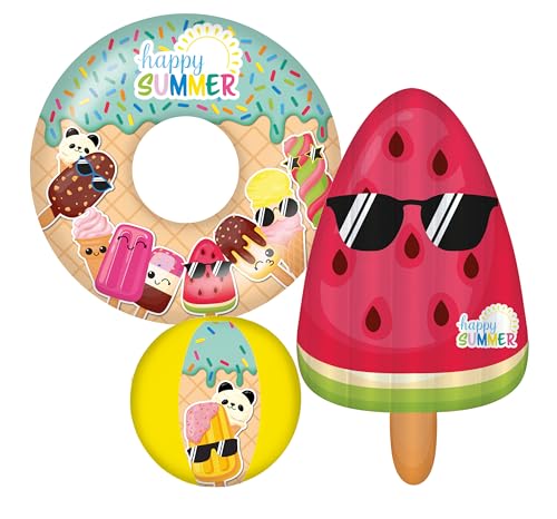 Happy People Happy Summer 3er Strandset – Aufblasbarer Wasserball, Schwimmring & Luftmatratze in Melonenform für Kinder ab 3 Jahren – Strandspielzeug & Poolzubehör für Sommer, Garten & Urlaub Happy People Happy Summer 3er Strandset – Aufblasbarer Wasserball, Schwimmring & Luftmatratze in Melonenform für Kinder ab 3 Jahren – Strandspielzeug & Poolzubehör für Sommer, Garten & Urlaub von Happy People