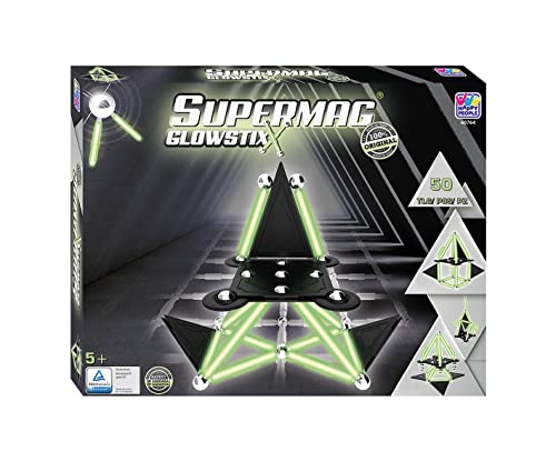 Happy People Supermag GlowStix Magnetisches Konstruktionsspielzeug Magnetische Bausteine Magnetspiel Spielset Bausteine Sticks Lernspiele Ergänzungs-Set (Supermag GlowStix - 50 Teile) von Happy People