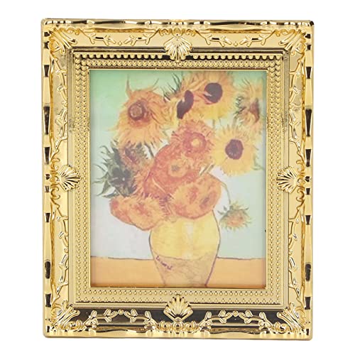 HappyFit 1:12 Miniatur-Kunstgemälde, handgefertigt, exquisiter Goldener Rahmen, Acryl-Puppenhaus-Ölgemälde für Mädchen und Kinder (Sonnenblume) von HappyFit