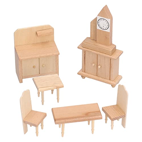 HappyFit 1:12 kleines Puppenhaus-Holzmöbel-Szenen-Set, Miniatur-Holzzubehör, Tisch, Stuhl, Schrank von HappyFit