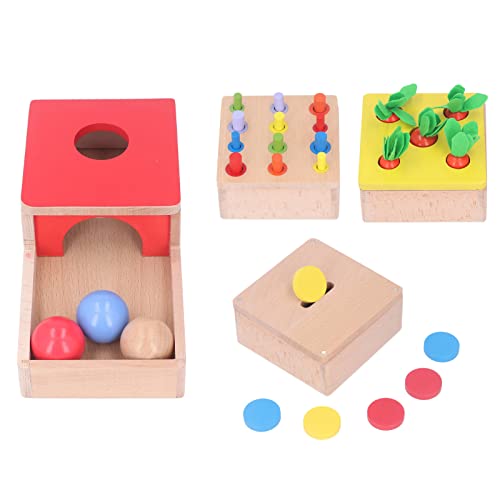 HappyFit 4-in-1-Spielset aus Holz, Objektpermanenzbox, Karotte, Ernteform, Farbsortierung, Stapeln, Lernspielzeug für Kleinkinder von HappyFit