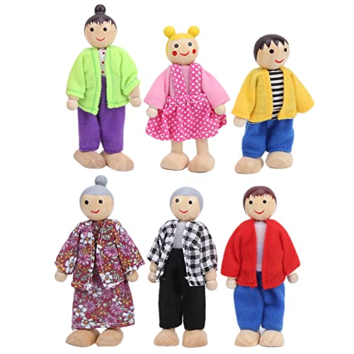 HappyFit Familienpuppenfiguren aus Kiefernholz, Miniaturmenschen, Spielzeugset, Ornament, pädagogisches Puppenhauszubehör (6 japanische und koreanische Puppen) von HappyFit