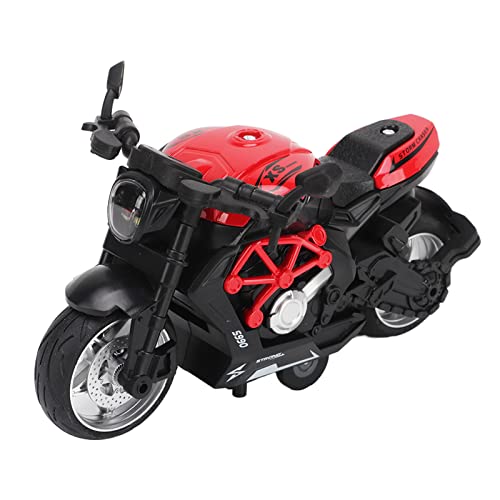 HappyFit Legierungs-Motorradmodell, hohe Simulation, Cooler Sound, Licht, zurückziehbares Motorrad-Spielzeug für Kinder (Rot) von HappyFit