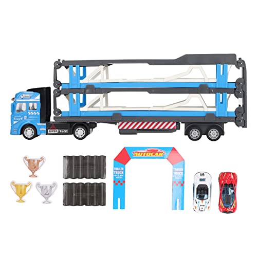 HappyFit Mega Hauler Truck Legierung Transport Auto Träger LKW Spielzeug mit Auswurf Rennstrecke für Kinder 59,1 Zoll (Blau) von HappyFit