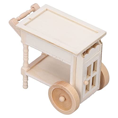 HappyFit Mini-Esswagen aus Holz, naturgetreu, unbemalt, Retro-Ornament, Miniatur-Esswagen für 1/12 Puppenhaus von HappyFit