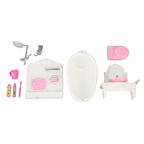 HappyFit Puppenhaus-Badezimmer-Set, Badewanne, Toilette, Waschtisch, Puppenhaus-Waschraum-Möbel-Set für 1/12 Puppenhaus-Möbelzubehör von HappyFit