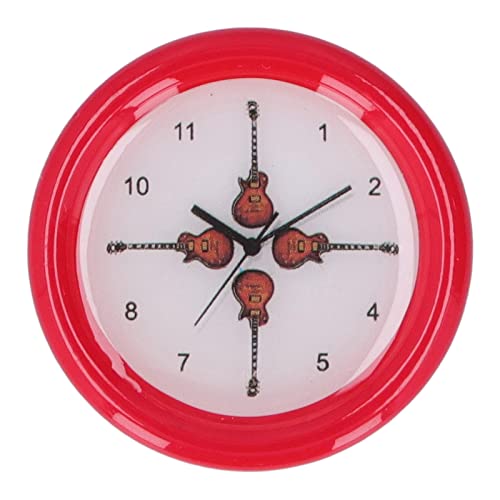 HappyFit Puppenhaus-Wanduhr, rotes Gitarrenmuster, rund, Maßstab 1:12, Miniatur-Wanduhr, Kunstharz, Puppenhaus-Uhr für 1:12 Puppenhaus von HappyFit