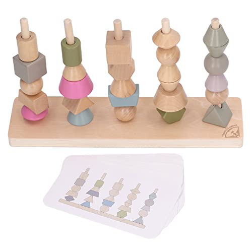 HappyFit Stapel-Matching-Set, pädagogisches Holz mit 10 Karten, geometrische Formblöcke, Stapelspielzeug für Kinder von HappyFit