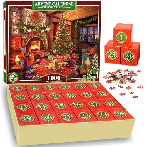 HappyGoLucky Adventskalender 2024 Puzzle Erwachsene, Jigsaw Puzzle 1000 Teile Weihnachten Geschenke für Erwachsene und Kinder Weihnachtskalender für Männer und Frauen Geschenk Nikolaus Mädchen Junge von HappyGoLucky