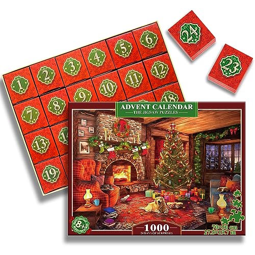 HappyGoLucky Adventskalender 2024 Puzzle Erwachsene, Jigsaw Puzzle 1000 Teile Weihnachten Geschenke für Erwachsene und Kinder Weihnachtskalender für Männer und Frauen Geschenk Nikolaus Mädchen Junge von HappyGoLucky