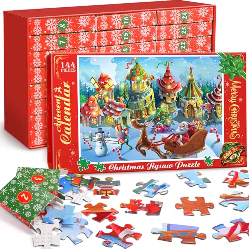 HappyGoLucky Adventskalender Kinder 2023, Puzzle 500 Teile Kinder Weihnachts Geschenke Mädchen Jungen 3-12 Jahre Weihnachtskalender Kinder Jigsaw Puzzle ab 3-12 Spielzeug ab 3-12 Jahre Jungen Mädchen von HappyGoLucky