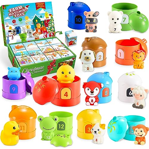 HappyGoLucky Adventskalender Kinder 2024,Montessori Spielzeug ab 1-3 Jahre Weihnachtskalender Kinder Geschenk Mädchen Junge 1-3 Jahre Baby Spielzeug Kleine Geschenke für Kinder Lernspielzeug von HappyGoLucky