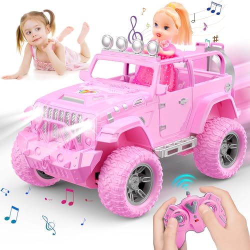 HappyGoLucky Ferngesteuertes Auto Mädchen mit Puppe, RC Jeep Wrangler SUV Spielzeug ab 3 4 5 6 7 8 9 10 Jahre Mädchen Geschenke Für Kinder ab 3-10 Jahre Weihnachts Geschenk Ideen von HappyGoLucky