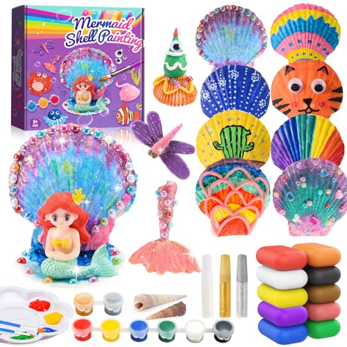 HappyGoLucky Geschenk Mädchen 4 5 6-10 Jahr,Bastelset Mädchen 4-10 Jahre Bastelset Kinder ab 4-10 Jahre Kreativ Set für Kinder Meerjungfrau Spielzeug Mädchen 4-10 Jahre Muscheln Zum Basteln von HappyGoLucky