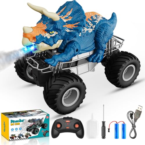 HappyGoLucky Dinosaurier Spielzeug ab 3-10 Jahre Junge, Monstertruck Ferngesteuertes Auto ab 3 4 5 6 7 8 Jahre RC Auto mit Sprühnebel, Musik, LED-Leuchten, Outdoor Spielzeug Ostern Geschenk Kinder von HappyGoLucky