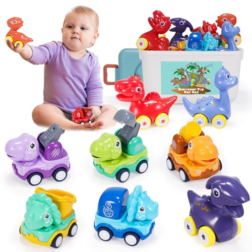 HappyGoLucky Dinosaurier-LKW-Set, Aufziehauto Spielzeug ab 1 Jahr, Kinderspielzeug, Lernspielzeug für Babys 1-3 Jahre, Unisex, Blau, Gelb von HappyGoLucky