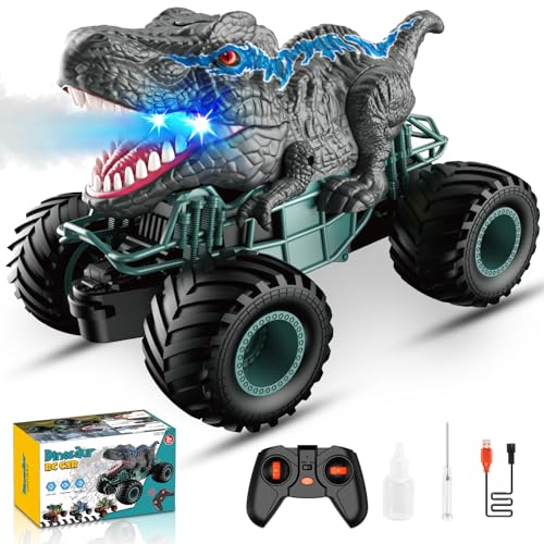 HappyGoLucky Monstertruck Ferngesteuertes Auto ab 3 4 5 6 7 8 Jahre, Dinosaurier Spielzeug ab 3-10 Jahre Junge, RC Auto mit Sprühnebel, Musik, LED-Leuchten, Outdoor Spielzeug Ostern Geschenk Kinder von HappyGoLucky