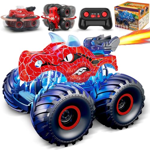 HappyGoLucky Monstertruck Ferngesteuertes Auto ab 3 4 5 6 7 8 Jahre, Spielzeug ab 3-9 Jahre Junge RC Auto mit Sprühnebel, Musik, LED-Leuchten, Auto ferngesteuert, Weihnachten Geschenk Kinder Junge von HappyGoLucky