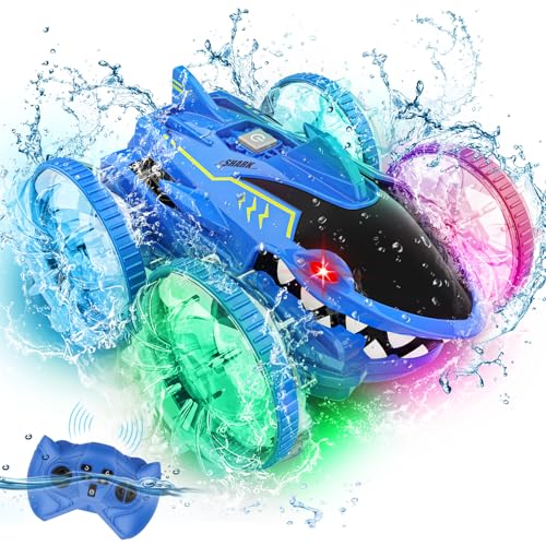 Shark Ferngesteuertes Auto ab 3 4 5 6 7 8 9 Jahre, Monstertruck RC Auto Spielzeug ab 3-8 Jahre Jungen, 360°Drehung, mit LED-Licht, Pool Sand Spielzeug, Weihnachten Geburtstags Geschenke für Kinder von HappyGoLucky