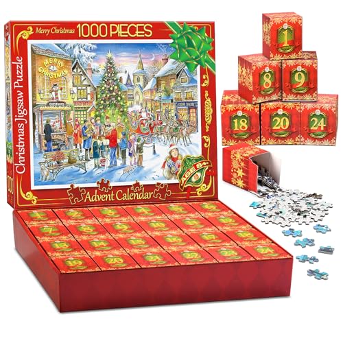 HappyKidsClub Puzzle Adventskalender 2024, Adventskalender Puzzle 1000 Teile Weihnachtskalender 2024 Männer Frauen Nikolaus Geschenke Jigsaw Puzzle Adventskalender zum Befüllen Geschenke für Männer von HappyKidsClub