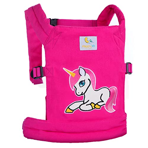 HappyVk- Puppentrage- Kinder Spielzeug süße Einhorn Stickerei-Puppentragetasche-Puppentrage Baby Puppe Vorne und Hinten Puppenzubehör-Rosa von HappyVk