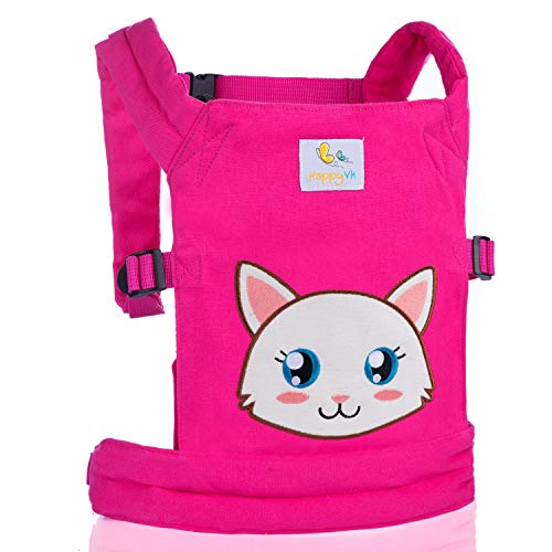 HappyVk- Puppentrage- Kinder Spielzeug süße Katze Stickerei- Puppentragetasche- Puppentrage Baby Puppe Vorne und Hinten Puppenzubehör-Rosa von HappyVk