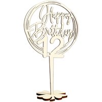 Cake Topper 12. Geburtstag, Holz mit Schriftzug Happy Birthday und Fuß, nach der Torte auf den Tisch von Happygoods GmbH