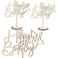 Cake Topper 18. Geburtstag im Sterndesign, Holz mit Fuß für nach der Torte auf den Tisch von Happygoods GmbH