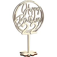 Cake Topper 22. Geburtstag, Holz mit Schriftzug Happy Birthday und Fuß, nach der Torte auf den Tisch von Happygoods GmbH