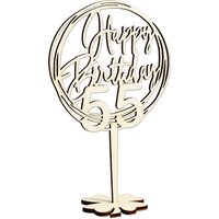 Cake Topper 55. Geburtstag, Holz mit Schriftzug Happy Birthday und Fuß, nach der Torte auf den Tisch von Happygoods GmbH