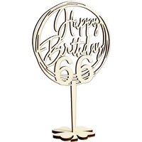 Cake Topper 66. Geburtstag, Holz mit Schriftzug Happy Birthday und Fuß, nach der Torte auf den Tisch von Happygoods GmbH