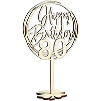 Cake Topper 80. Geburtstag, Holz mit Schriftzug Happy Birthday und Fuß, nach der Torte auf den Tisch von Happygoods GmbH