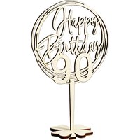 Cake Topper 90. Geburtstag, Holz mit Schriftzug Happy Birthday und Fuß, nach der Torte auf den Tisch von Happygoods GmbH