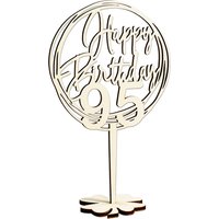 Cake Topper 95. Geburtstag, Holz mit Schriftzug Happy Birthday und Fuß, nach der Torte auf den Tisch von Happygoods GmbH