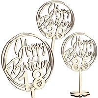 Cake Topper zum Geburtstag, Holz mit Schriftzug Happy Birthday und Fuß, nach der Torte auf den Tisch, Zahl 18 von Happygoods GmbH