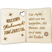 Der Apfel lehrt uns zu begreifen, die Besten, das sind stets die Reifen! - Geburtstagskarte Holz als Anhänger für Geschenke u. Blumendeko von Happygoods GmbH