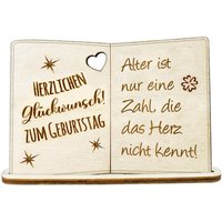 Geburtstagskarte Holz mit Standfuß & Geburtstagswunsch: Alter ist nur eine Geburtstag, die das Herz nicht kennt! von Happygoods GmbH