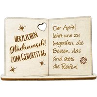 Geburtstagskarte Holz mit Standfuß & Geburtstagswunsch: Der Apfel lehrt uns zu begreifen, die Besten, das sind stets die Reifen! von Happygoods GmbH