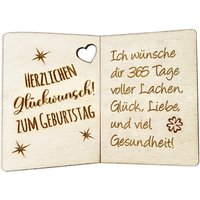 Ich wünsche dir 365 Tage voller Lachen, Glück, Liebe und viel Gesundheit! - Geburtstagskarte Holz als Anhänger für Geschenke u. Blumendeko von Happygoods GmbH